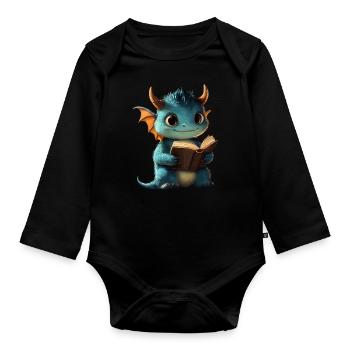 Niedlicher blauer Drache – Magie für Bücherfans - Baby Bio-Langarm-Body - Schwarz - Vorne