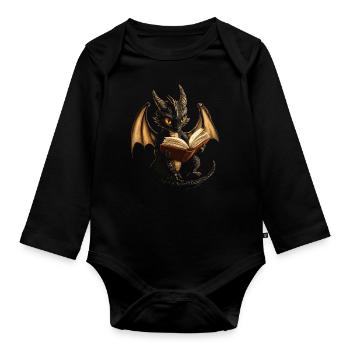 Schwarzer Drache – Mystik für Bücherliebhaber - Baby Bio-Langarm-Body - Schwarz - Vorne