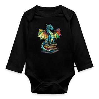 Buntglas-Drache – Kunstvolles Design Fantasy-Fans - Baby Bio-Langarm-Body - Schwarz - Vorne