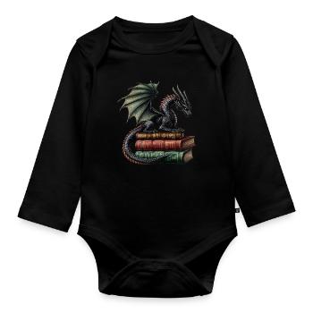 Schwarzer Drache – Antike Bücher für Fantasy-Fans - Baby Bio-Langarm-Body - Schwarz - Vorne