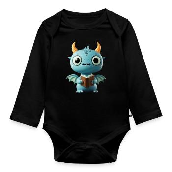 Verspielter blauer Drache – Fantasie für Leser - Baby Bio-Langarm-Body - Schwarz - Vorne