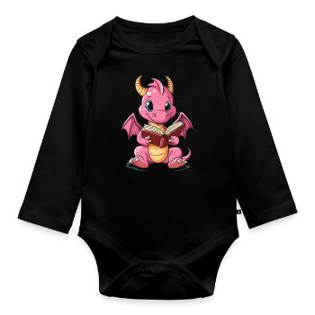 Süßer pinker Drache – Magisches Design für Kinder - Baby Bio-Langarm-Body - Schwarz - Vorne
