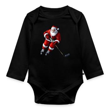 hockey player Christmas - Organic Longsleeve Baby Bodysuit - black - Front