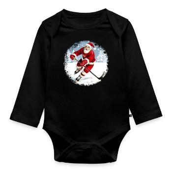 hockey player Santa Claus - Organic Longsleeve Baby Bodysuit - black - Front
