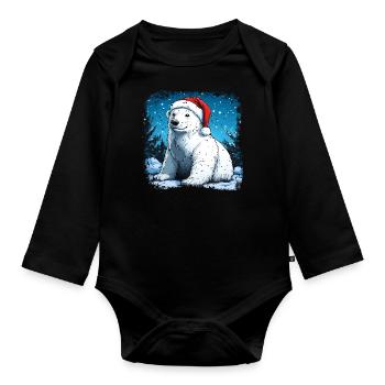 Santa Claus Polar Bear - Organic Longsleeve Baby Bodysuit - black - Front