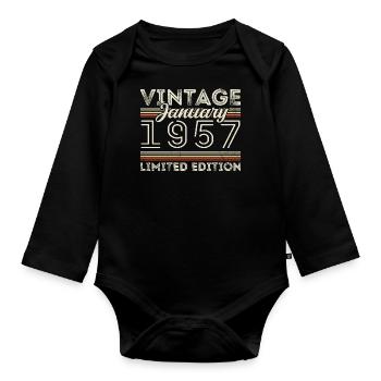 Januar 1957 Jahrgang 1957 - Geburtstag Januar 1957 - Baby Bio-Langarm-Body - Schwarz - Vorne