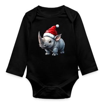 Nashörner Weihnachten / Weihnachtsmann Nashorn - Baby Bio-Langarm-Body - Schwarz - Vorne