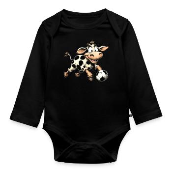 Kühe Fussball / Fussballer Kuh - Baby Bio-Langarm-Body - Schwarz - Vorne