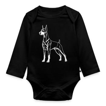 Dobermann Lineart - Baby Bio-Langarm-Body - Schwarz - Vorne