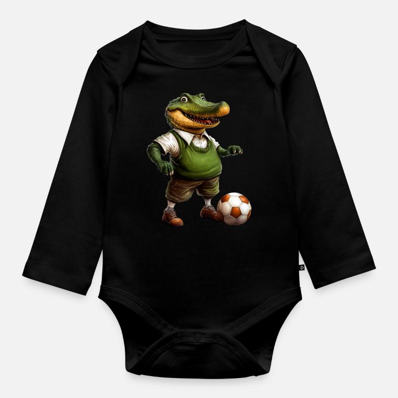 Fussball Krokodile - Baby Bio-Langarm-Body - Schwarz