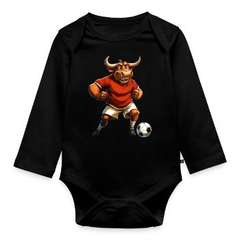 Fussballer Stier - Baby Bio-Langarm-Body - Schwarz - Vorne
