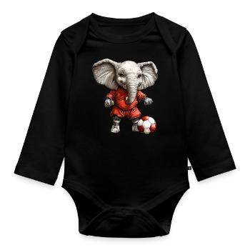Éléphant de football - Body Bébé bio manches longues - noir - Devant