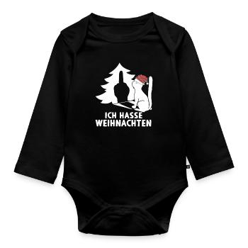 Ich Hasse Weihnachten Katze Weihnachtsbaum Humor - Baby Bio-Langarm-Body - Schwarz - Vorne