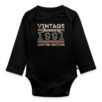 Januar 1991 Jahrgang 1991 - Geburtstag Januar 1991 - Baby Bio-Langarm-Body - Schwarz - Vorne