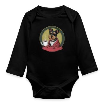 Dandie Dinmont Terrier with Blanket and Coffee Mug - Organic Longsleeve Baby Bodysuit - black - Front