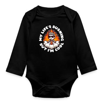 MA VIE BRÛLE MAIS JE SUIS COOL - Body Bébé bio manches longues - noir - Devant