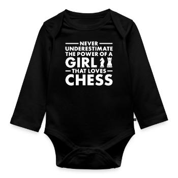 Chess Player Never Underestimate The Power Of Girl - Baby Bio-Langarm-Body - Schwarz - Vorne