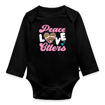 Otter Girl Peace Love Otters - Organic Longsleeve Baby Bodysuit - black - Front