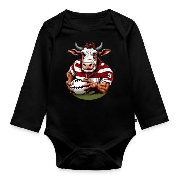 Joueur de rugby Vache - Body Bébé bio manches longues - noir - Devant