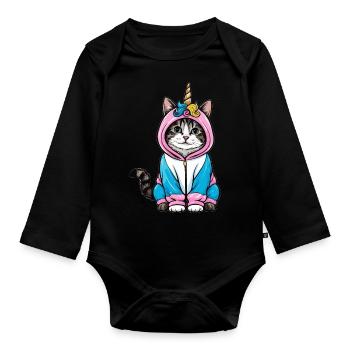 Einhorn Katze - Baby Bio-Langarm-Body - Schwarz - Vorne