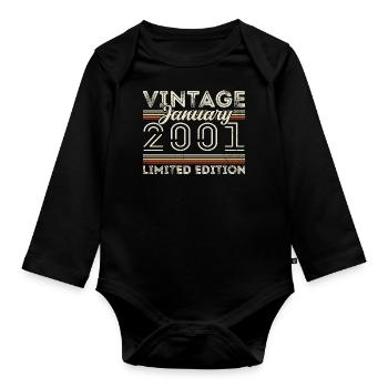 Januar 2001 Jahrgang 2001 - Geburtstag Januar 2001 - Baby Bio-Langarm-Body - Schwarz - Vorne