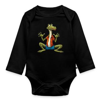 Eidechse Yogi - Baby Bio-Langarm-Body - Schwarz - Vorne