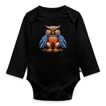 Hibou Yoga - Body Bébé bio manches longues - noir - Devant