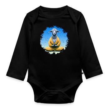 Sheep Yoga / Yogi Sheep - Organic Longsleeve Baby Bodysuit - black - Front