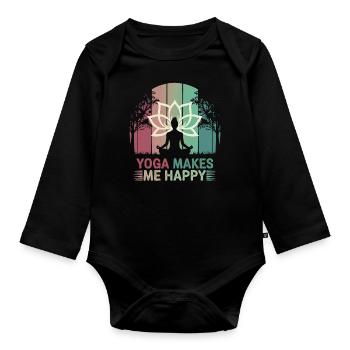Yoga makes me happy - Organic Longsleeve Baby Bodysuit - black - Front