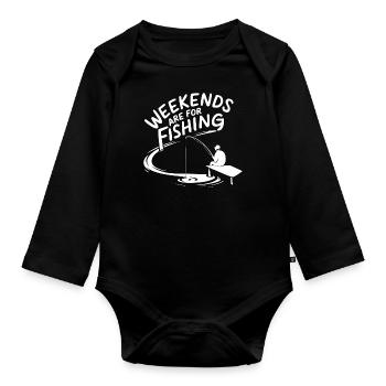 Les week-ends sont consacrés à la pêche - Body Bébé bio manches longues - noir - Devant
