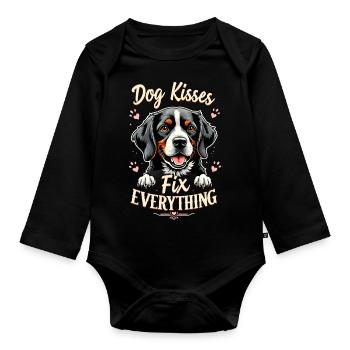 Dog Kiss Dog Dog Lover - Organic Longsleeve Baby Bodysuit - black - Front