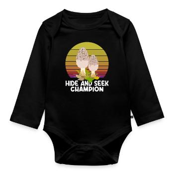Hide Master Mushroom Picker Hide And Seek - Organic Longsleeve Baby Bodysuit - black - Front