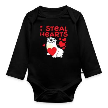 Loutre Saint-Valentin je vole - Body Bébé bio manches longues - noir - Devant