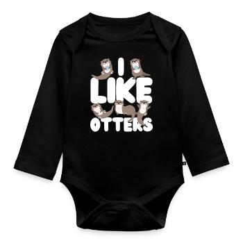 Otter I Like Otters - Baby Bio-Langarm-Body - Schwarz - Vorne