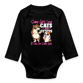 Otter Cat Some Girls Love Cats And - Organic Longsleeve Baby Bodysuit - black - Front