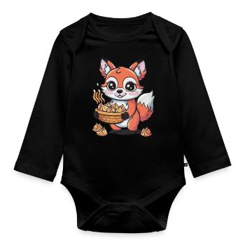 Dessin animé Kawaii Renard avec des boulettes farcies - Body Bébé bio manches longues - noir - Devant