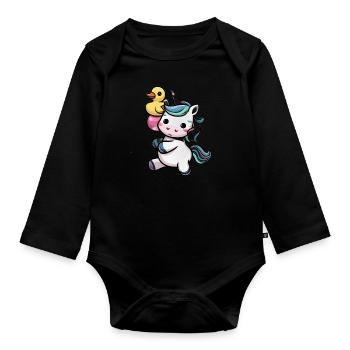 Licorne kawaii avec canard en caoutchouc mignon - Body Bébé bio manches longues - noir - Devant