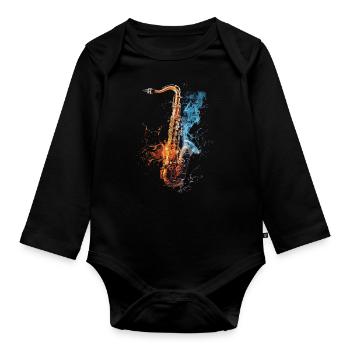 Saxophon - Baby Bio-Langarm-Body - Schwarz - Vorne