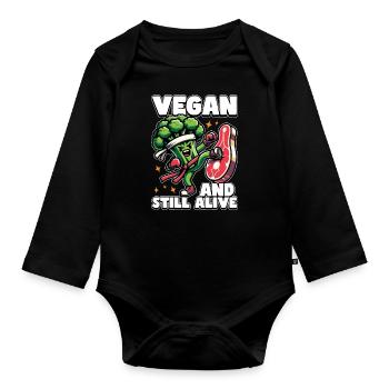 Vegetarian Vegan And Still Alive Animal Welfare - Organic Longsleeve Baby Bodysuit - black - Front