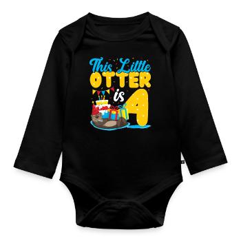 Otter Birthday This Little Otter - Organic Longsleeve Baby Bodysuit - black - Front