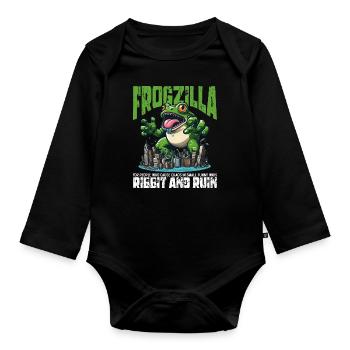RIBBIT AND RUIN - FROGZILLA - Organic Longsleeve Baby Bodysuit - black - Front