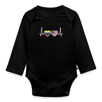 Venezuela Usa Heartbeat Flag Venezolaner - Baby Bio-Langarm-Body - Schwarz - Vorne