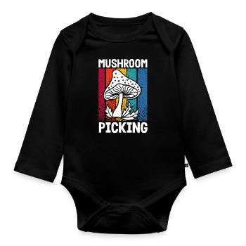 Mushroom Picker Vintage Stripe Design - Organic Longsleeve Baby Bodysuit - black - Front
