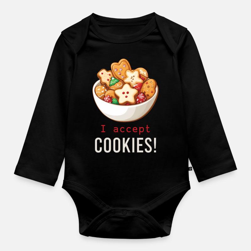 J’accepte les cookies ! - Biscuits - Noël - Body Bébé bio manches longues - noir