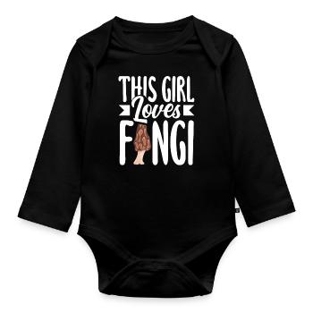 This Girl Loves Mushrooms - Organic Longsleeve Baby Bodysuit - black - Front