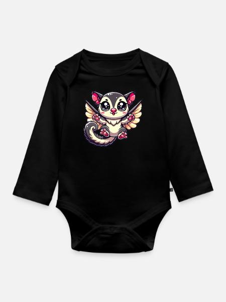 Sugar Glider - Baby Bio-Langarm-Body - Schwarz
