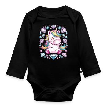 Süßes Kawaii Einhorn mit brillianten Farben - Baby Bio-Langarm-Body - Schwarz - Vorne