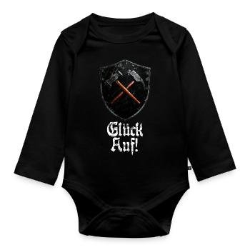 Good luck on logo mining miner mallet and iron - Organic Longsleeve Baby Bodysuit - black - Front