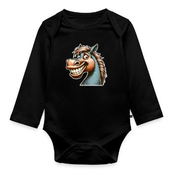 Horse Grin Funny - Organic Longsleeve Baby Bodysuit - black - Front