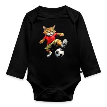 Katzen Fussball - Baby Bio-Langarm-Body - Schwarz - Vorne